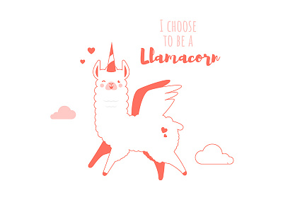 Llamacorn 🦄 animal cartoon cute happy heart horn illustration kawaii line art living coral livingcoral llama llamacorn pink sky unicorn wings