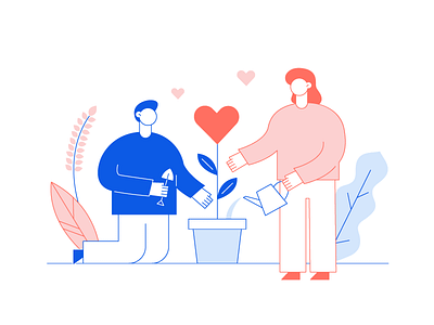 Preparing for Valentine's Day ^^ big blue cartoon characters couple design flat heart illustration living coral love man minimal people pink romantic st valentines day valentine day vector woman
