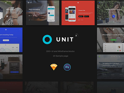 Unit Kit 2 design landing page pages photoshop sketch ui kit ux