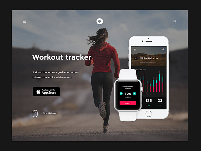Workout tracker app store applw watch iphone landing pae ui kit