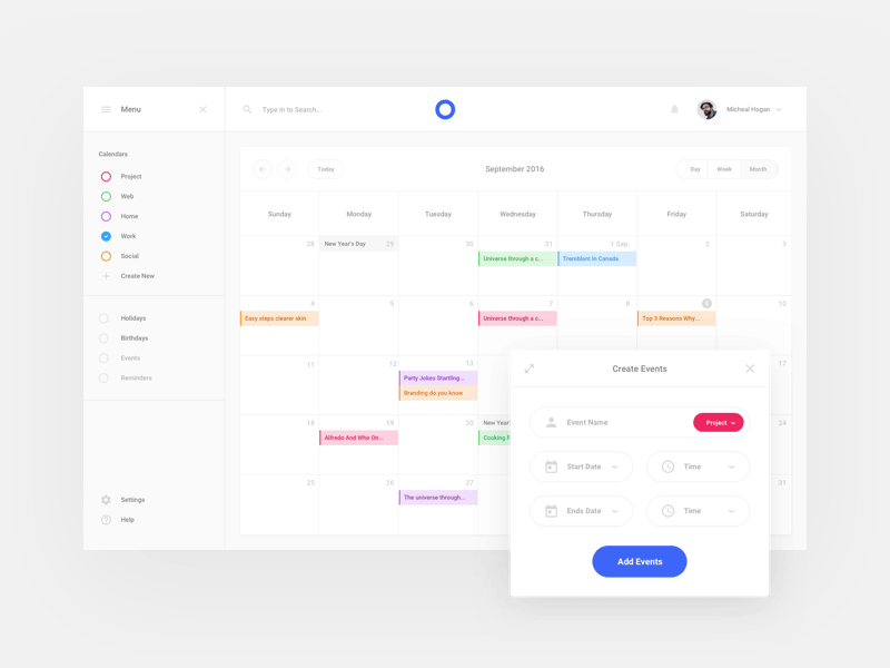 Calendar Application, 3 Pages calendar interface sketch ui ui kit ux web