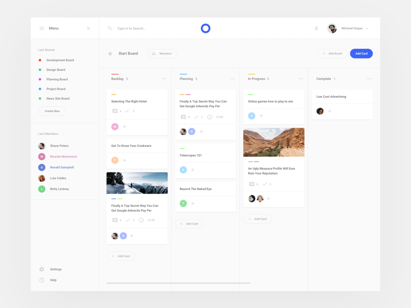 Task Boards Application, 5 Pages interface sketch tasks ui ui kit ux web