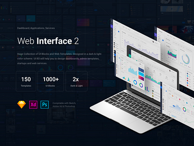 Web Interface 2, Sketch, Photoshop, Adobe XD admin adobe xd app dashboard download psd sketch symbols ui blocks ui kit ux web