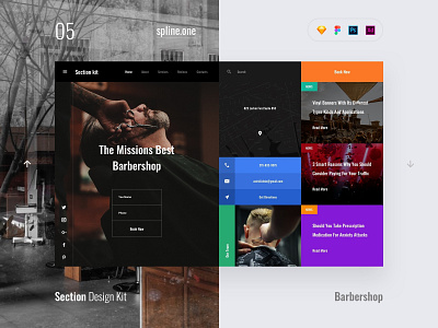 05 Barbershop, Section Design Kit adobe xd dailyui donwload figma inspiration interface kit landing page photoshop psd site sketch symbols template ui ui blocks uikit ux web webdesigner