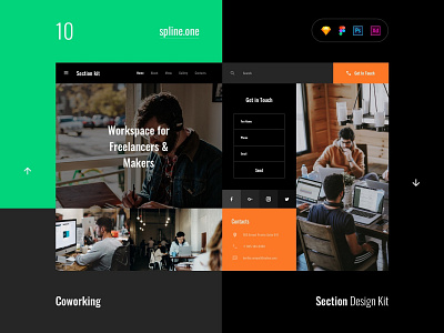 10 Coworking, Section Design Kit adobe xd dailyui donwload figma inspiration interface kit landing page photoshop psd site sketch symbols template ui ui blocks uikit ux web webdesigner