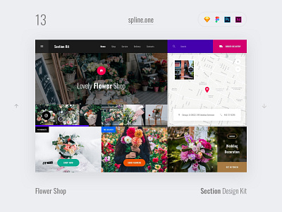 13 Flower Shop, Section Design Kit adobe xd dailyui donwload figma inspiration interface kit landing page photoshop psd site sketch symbols template ui ui blocks uikit ux web webdesigner