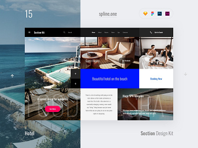 15 Hotel, Section Kit adobe xd dailyui donwload figma inspiration interface kit landing page photoshop psd site sketch symbols template ui ui blocks uikit ux web webdesigner