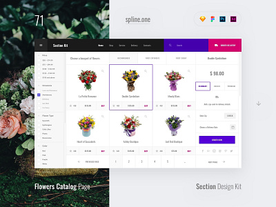 71 Flower Shop Catalog, Section Design Kit adobe xd dailyui donwload figma inspiration interface kit landing page photoshop psd site sketch symbols template ui ui blocks uikit ux web webdesigner