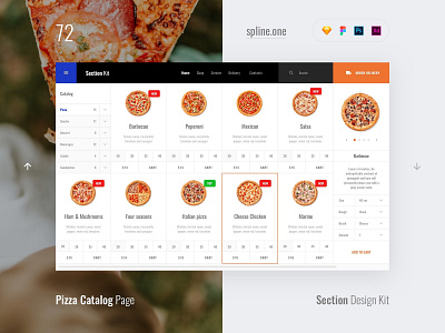 72 Pizza Catalog, Section Design Kit adobe xd dailyui donwload figma inspiration interface kit landing page photoshop psd site sketch symbols template ui ui blocks uikit ux web webdesigner