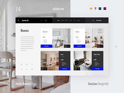 74 Hotel Rooms, Section Design Kit adobe xd dailyui donwload figma inspiration interface kit landing page photoshop psd site sketch symbols template ui ui blocks uikit ux web webdesigner