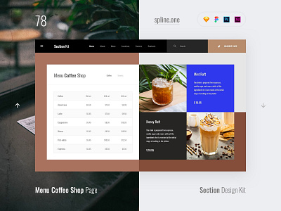 78 Coffee Menu, Section Design Kit adobe xd dailyui donwload figma inspiration interface kit landing page photoshop psd site sketch symbols template ui ui blocks uikit ux web webdesigner