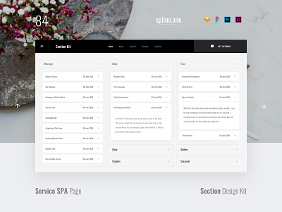 84 Spa Services, Section Design Kit adobe xd dailyui donwload figma inspiration interface kit landing page photoshop psd site sketch symbols template ui ui blocks uikit ux web webdesigner