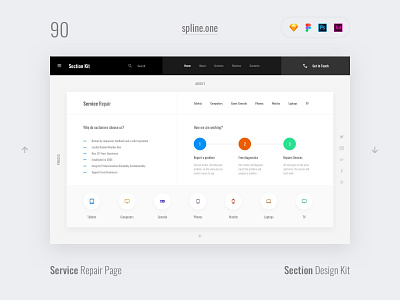 90 Repair Service, Section Design Kit adobe xd dailyui donwload figma inspiration interface kit landing page photoshop psd site sketch symbols template ui ui blocks uikit ux web webdesigner