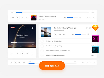 Fee Music UI Kit adobe xd download free interface kit psd sketch symbols ui ui kit ux web xd