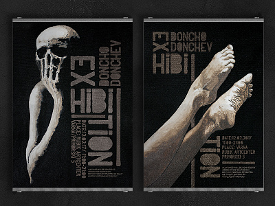 DonchoDonchev Exhibition Posters black canvas drawing exhibition legs painting poster skull typography