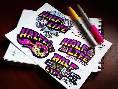 HALF-LIFE skate crew - sketch bones crew half illustration life logo skate sketch skull zombie