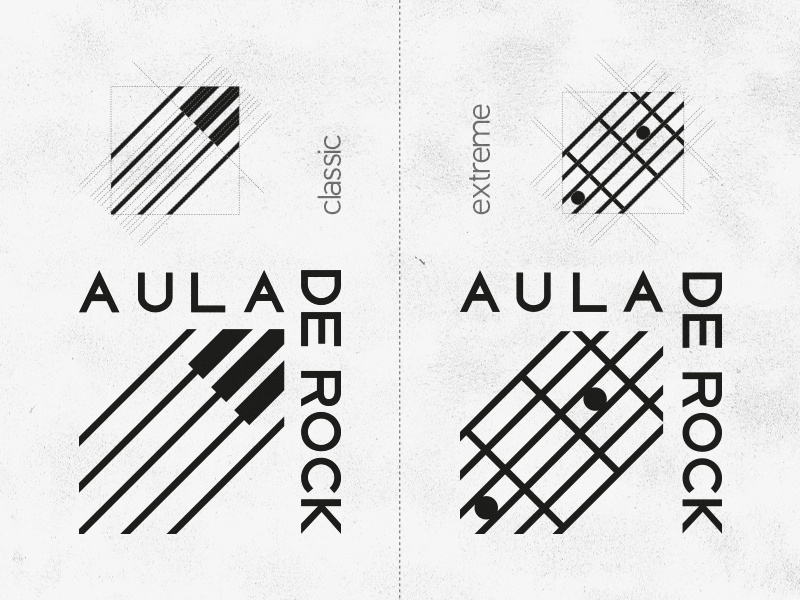 Aula De Rock symbol mark logo music piano guitar school rock aula branding dinamic