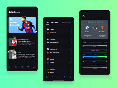 Football App Concept android app app design colorful concept dark theme esports fifa football ios minimalistic mobile ui ux