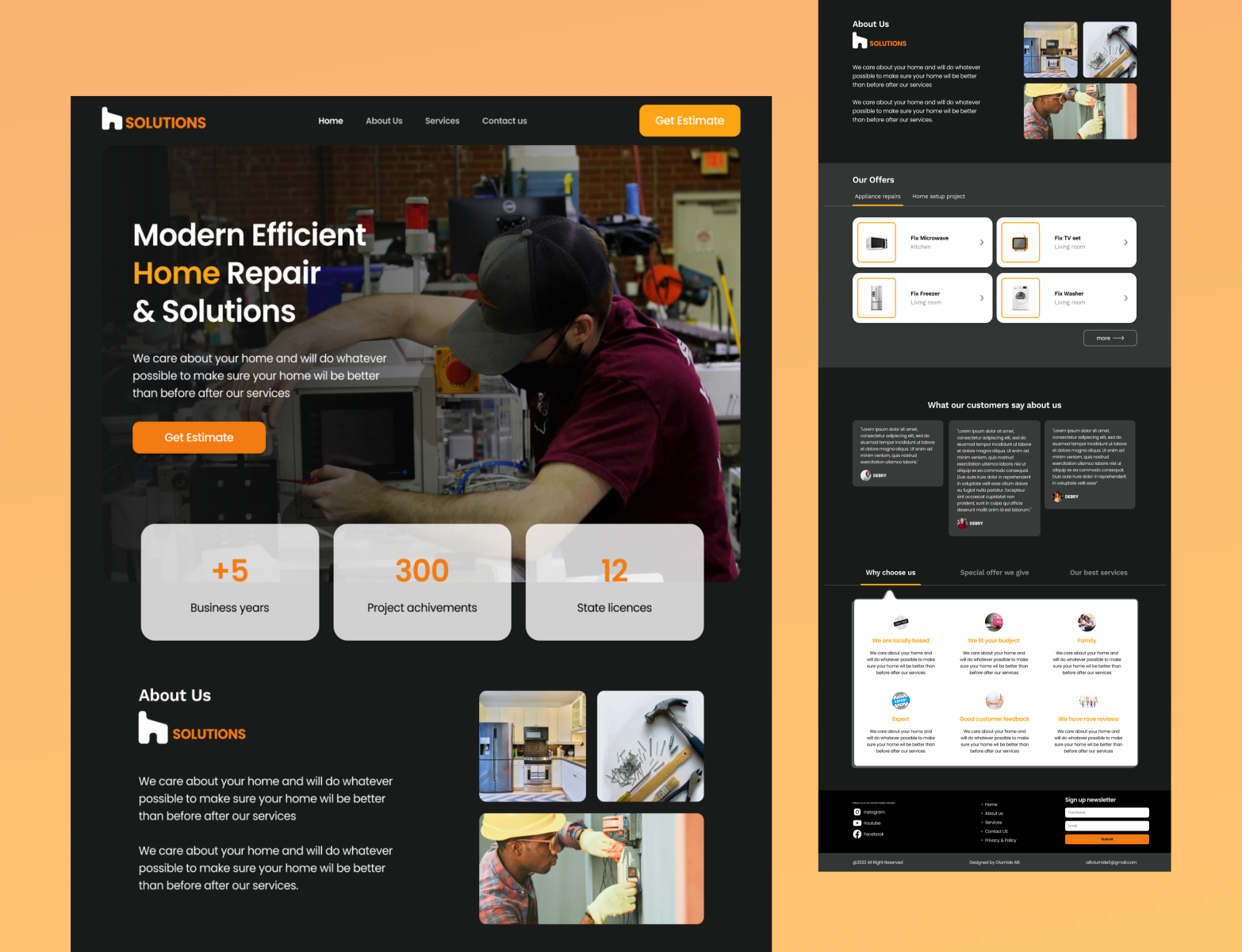 Home Repair & Solutions Landing Page site by Olumide Alli .J on Dribbble