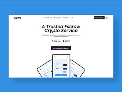 BISCROW CRYPTO ESCROW SERVICE application crypto app crypto escrow app crypto service daily ui daily ux escrow escrow app escrow service hero page hero section ui design ux design web design web3 website