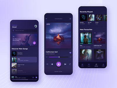 Mobile Music App app blue dark design figma graphic design music musicapp player purple sketch song streaming ui ux violet