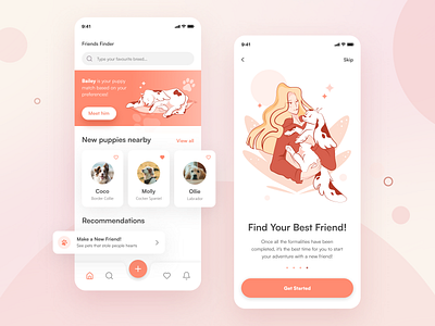 Pet Adoption App adobexd adoption animal app appdesign cat circles design dog figma illustration light mobile pastel pet pink sketch ui ux vector