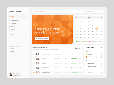 Life Tracker Dashboard app dashboard design designer figma light logo minimal orange planner sketch ui uidesigner ux webdesigner