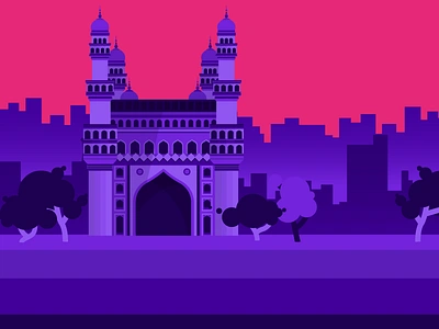 Cities#2 - Charminar, Hyderabad bold charminaar flat hyderabad illustration landscape