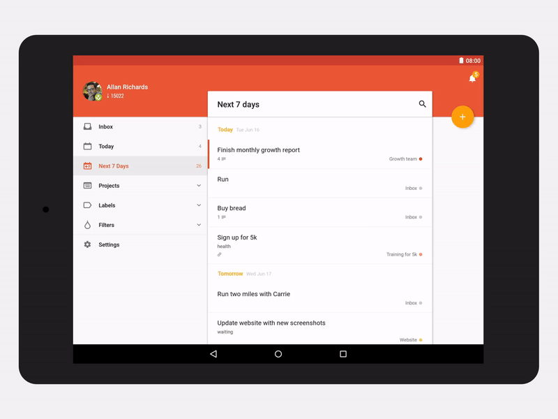 Todoist for Android — Schedule animation android material todoist