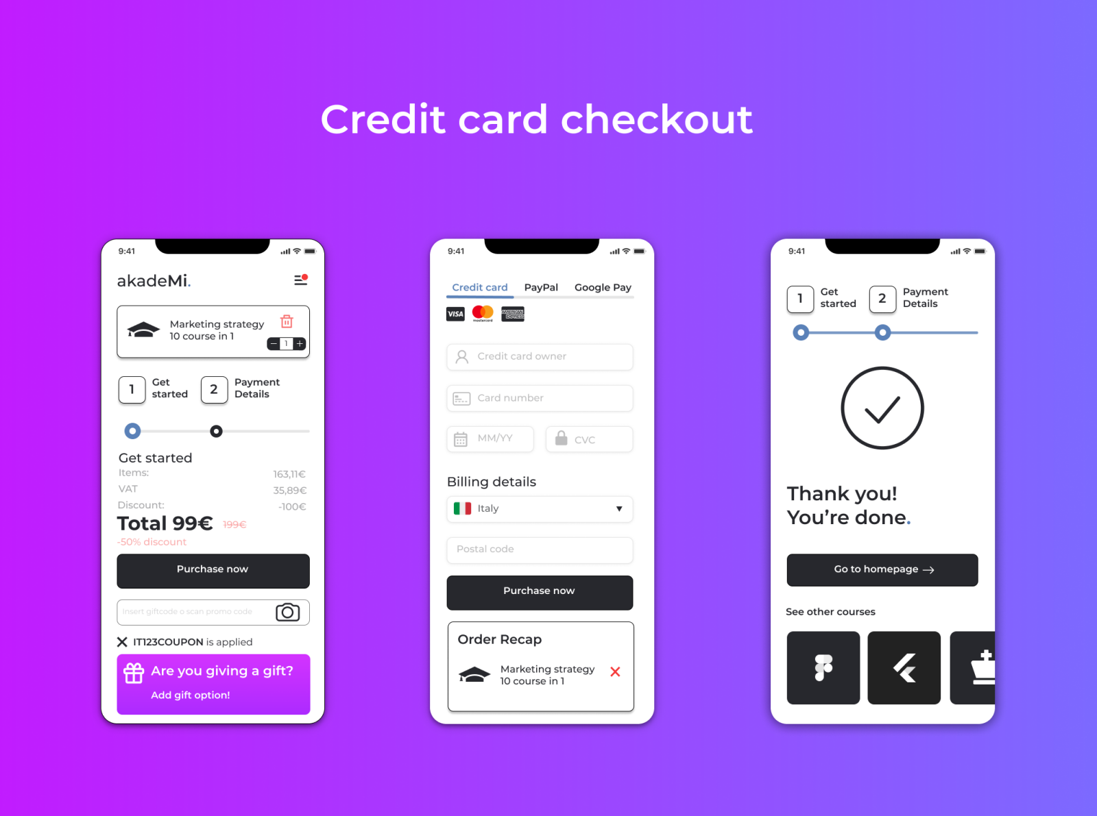 Credit card checkout (EdTech) - Daily UI by Emilio Montorfano on Dribbble