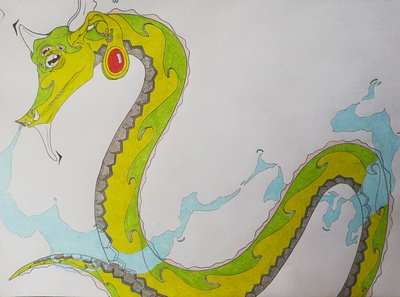 DragoDile? art crocodile design dragon green horn ibispaintx illustration long serpent