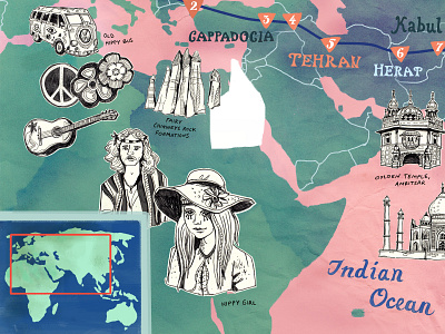 Hippy Map Illustration for BBC World Histories Magazine VIII
