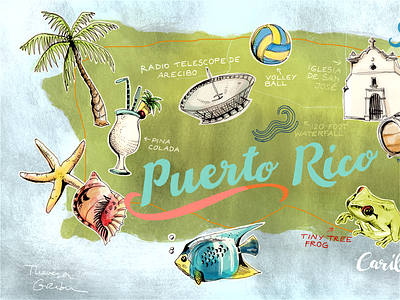 Puerto Rico hand drawn Map colorful drawing hand drawn illustrated map puerto rico map travel map tropical