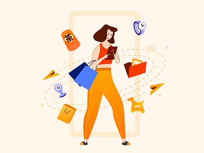 online shopping branding design file girl illustration toy ui vector web women