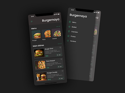 Mobile App Burgernaya app black burger app design graphic design ios ui web design