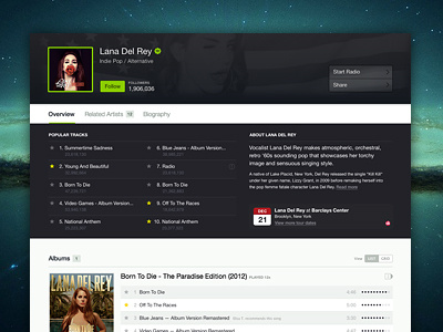 Spotify iOS 7 - Artist Page Refresh app artists conceptual ios ios 7 music music player player redesign spotify ui user interface