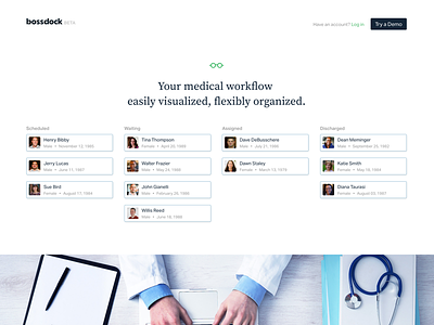 Bossdock landing page launched! clean healthcare landing page minimal simple startup