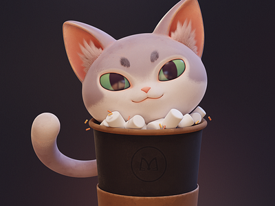 Coffe mur 3d blender cat character coffe illustration render