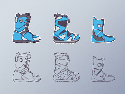 Snowboard pack №1 boots icon illustration line art snowboard