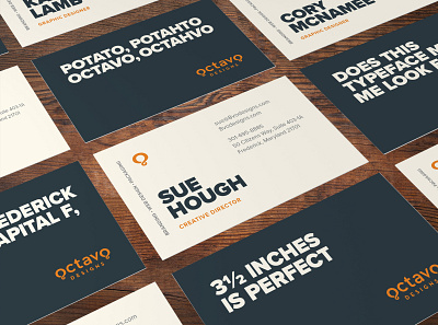 Octavo Designs Business Cards blue business card funny funny phrases orange sans serif