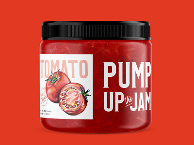 Pump+Rye Pump Up the Jam - Roasted Tomato custom illustration food food packaging fruit illustration jam jar label label design packaging paint painting red screen printing tomato