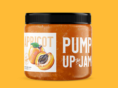 Pump+Rye Pump Up the Jam - Apricot apricot custom illustration food food packaging fruit illustration jam jar label label design packaging paint painting screen printing yellow