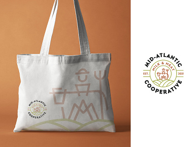 Mid-Atlantic Milk & Meat Cooperative Logo atlantic branding clean cooperative cow design farm farmer green illustration logo meat milk orange pitchfork regional seal steer traditional vector