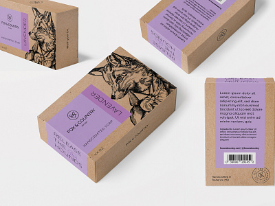 Alternate Fox & Country Handcrafted Soap Packaging cosmetic custom design fox handcrafted illustration kraft lavender packaging soap