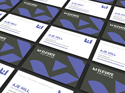 Elevate Unlimited arrow bold branding businesscard community design e elevate gray growth logo modern motivate purple speaking speech stationary unlimited uplift veryperi