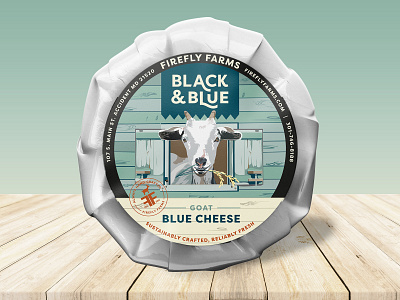 Firefly Farms Black & Blue Label blue bluecheese business cheese cow cream dairy delicious design farm flavor food goat humor illustration label milk packaging teal wood