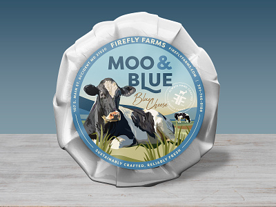 Firefly Farms Moo & Blue Label blue bluecheese bold branding cheese cow custom design farm field flavor food goat humor illustration label moo packaging sticker vector