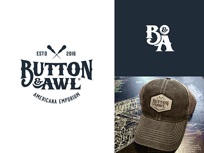 Button & Awl Logo branding hat logo logo design mens clothing trucker hat typography