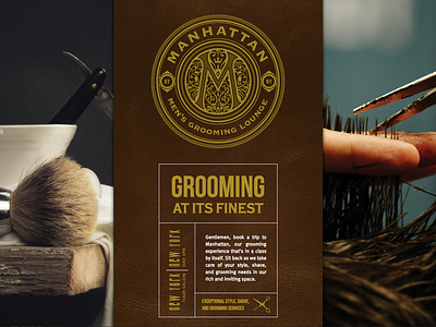 Manhattan Men’s Grooming Lounge Website barber barber shop beard gold grooming lettering logo m mark seal website