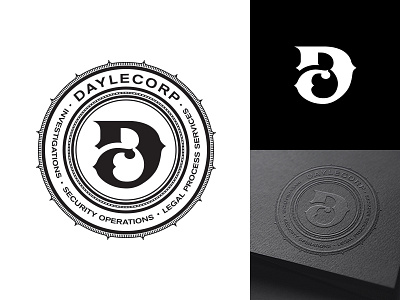 DayleCorp Logo black custom typography daylecorp investigations legal process services logo seal security operations white